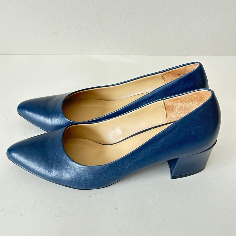 Naturalizer Warner Classic Navy Leather Block Heel Women's Pumps, Sz 8.5M Preown